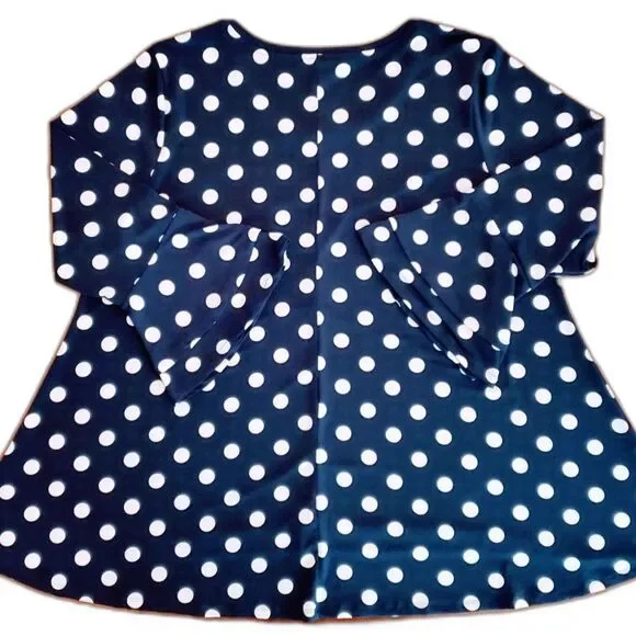 Chaus Women Oversized Blouse 3/4 Bell Sleeves Blue White Dots XXL - Picture 3 of 8